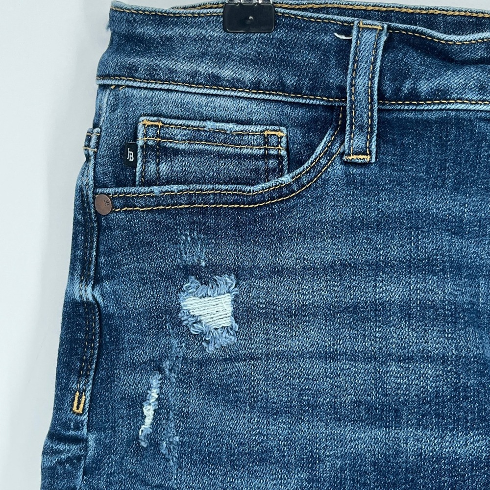Judy Blue Distressed Denim Shorts L Stretch Raw Hem Mid Rise Festival Summer - Picture 3 of 11